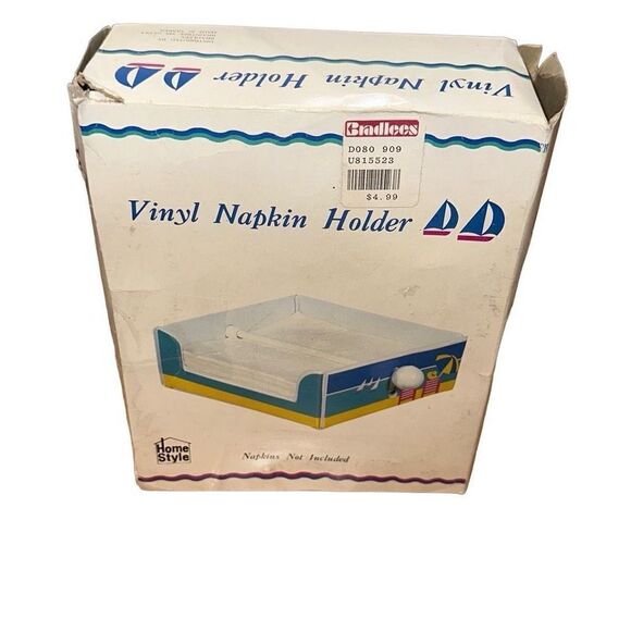 Vintage Vinyl Napkin Holder Beach Sailing Vacation Rare Bradlees - Picture 3 of 9